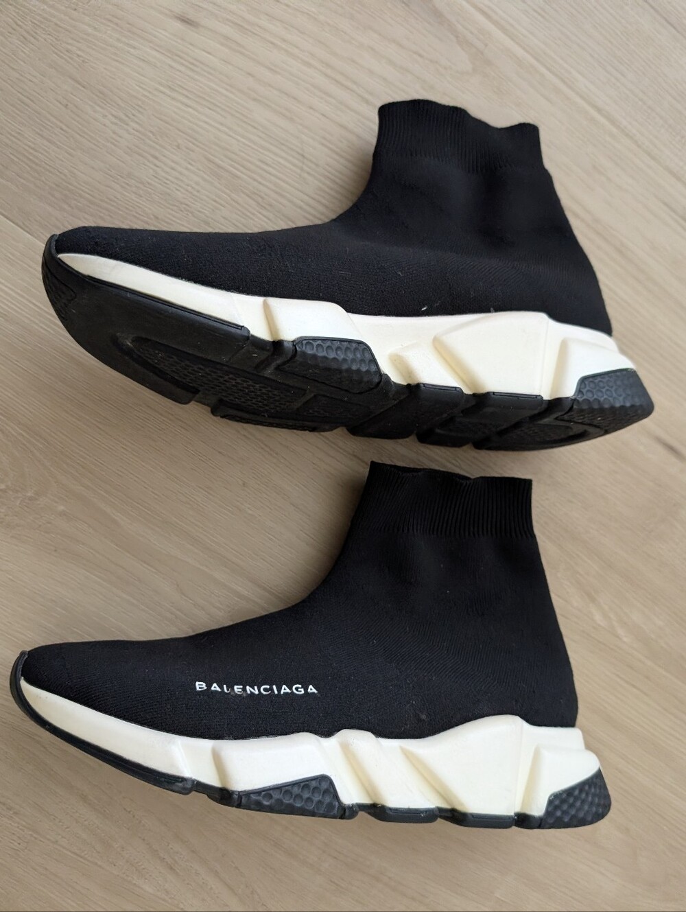 Balenciaga Black Knit Sock Sneakers with Cream White Sole Size 38